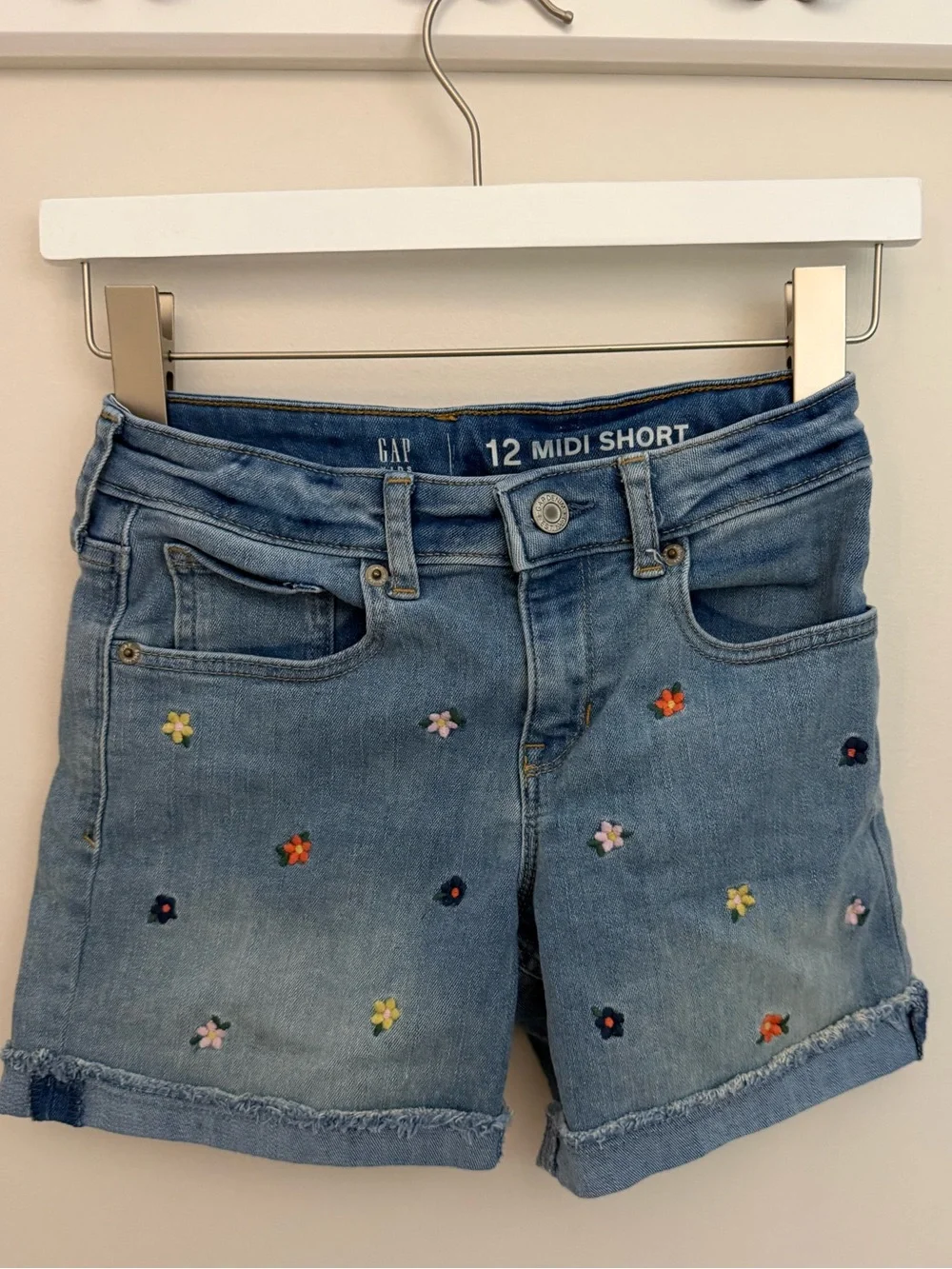 GAP Light Blue Embroidered Denim Midi Shorts